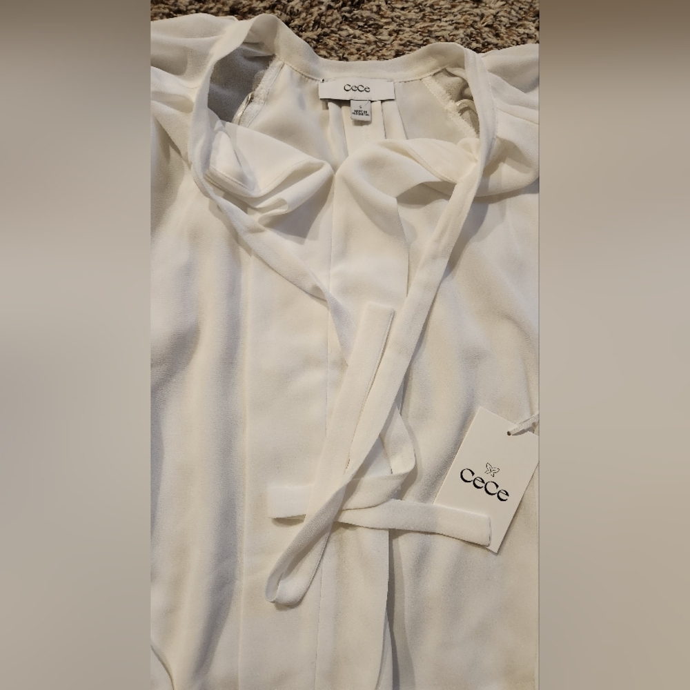 CeCe White Women's Blouse with Tie Detail - Picture 7 of 8